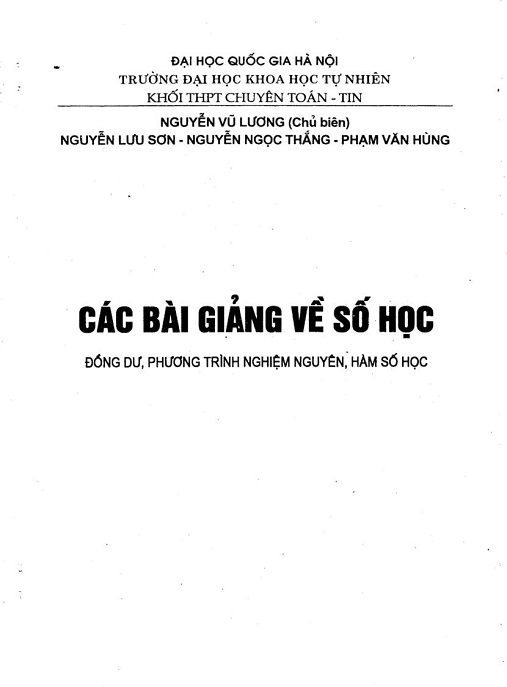Các Bài Giảng Về Số Học Tập 2 – Đồng Dư – Phương Trình Nghiệm Nguyên – Hàm Số Học