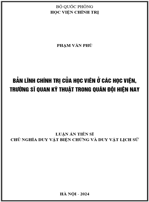 Luận án Bản lĩnh chính trị của học viên ở các học viện, trường sĩ quan kỹ thuật trong quân đội hiện nay
