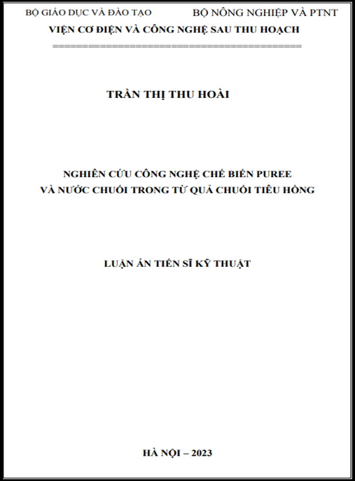 Luận án Nghiên cứu công nghệ chế biến puree và nước chuối trong từ quả chuối tiêu hồng