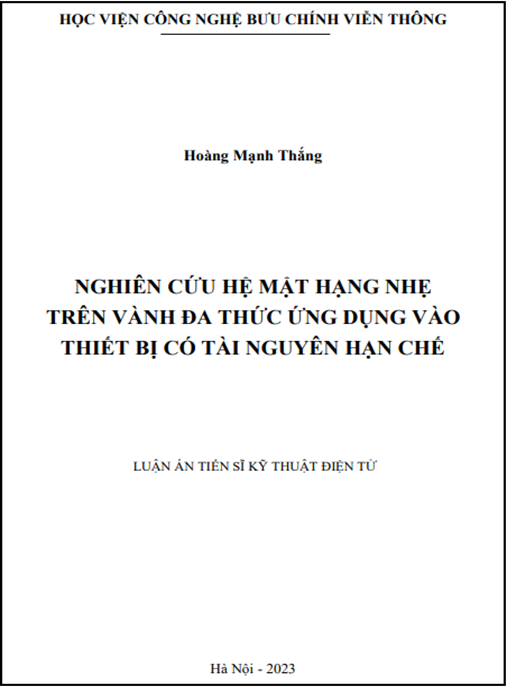 Luận án Nghiên cứu hệ mật hạng nhẹ trên vành đa thức ứng dụng vào thiết bị có tài nguyên hạn chế