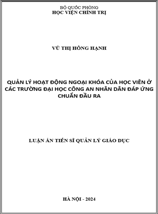 Luận án Quản lý hoạt động ngoại khóa của học viên ở các trường đại học Công an nhân dân đáp ứng chuẩn đầu ra