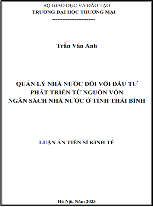 Luận án Quản lý nhà nước đối với đầu tư phát triển từ nguồn vốn ngân sách nhà nước ở tỉnh Thái Bình