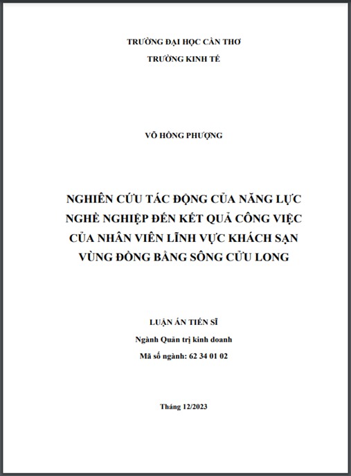 Nghiên cứu tác động của năng lực nghề nghiệp đến kết quả công việc của nhân viên lĩnh vực khách sạn vùng Đồng bằng sông Cửu Long