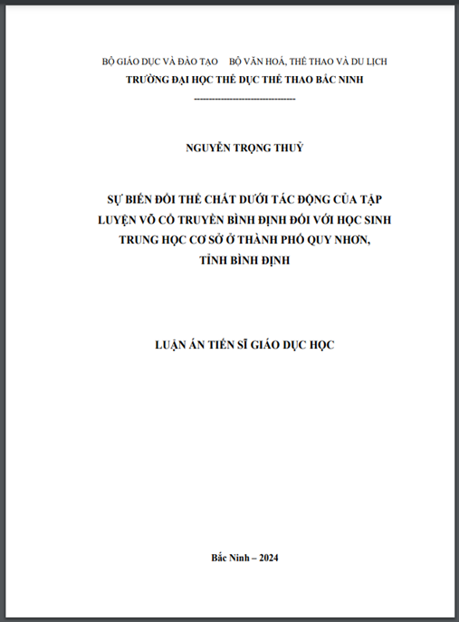 Sự biến đổi thể chất dưới tác động của tập luyện Võ cổ truyền Bình Định đối với học sinh trung học cơ sở ở thành phố Quy Nhơn, tỉnh Bình Định