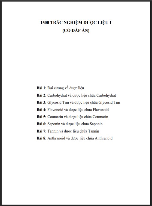 1500 câu trắc nghiệm Dược liệu 1 (Có đáp án)