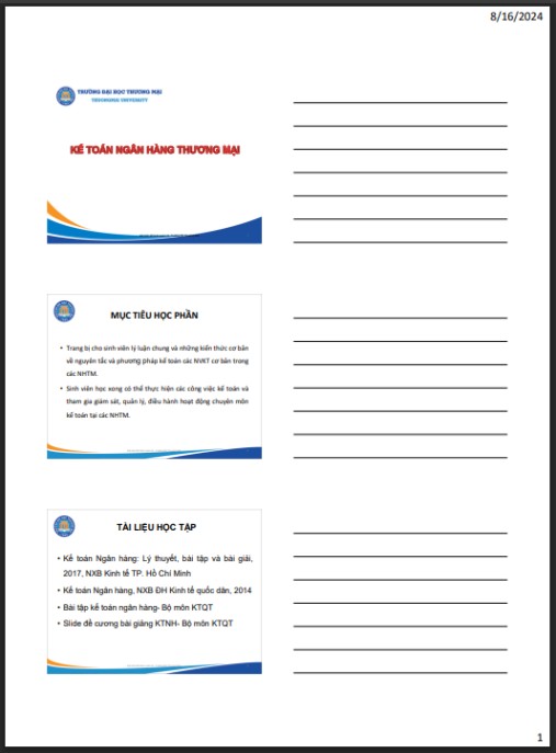 Bài giảng Kế toán ngân hàng thương mại