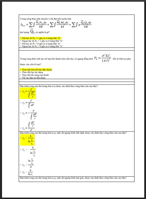 Câu hỏi trắc nghiệm môn Sức bền vật liệu 2