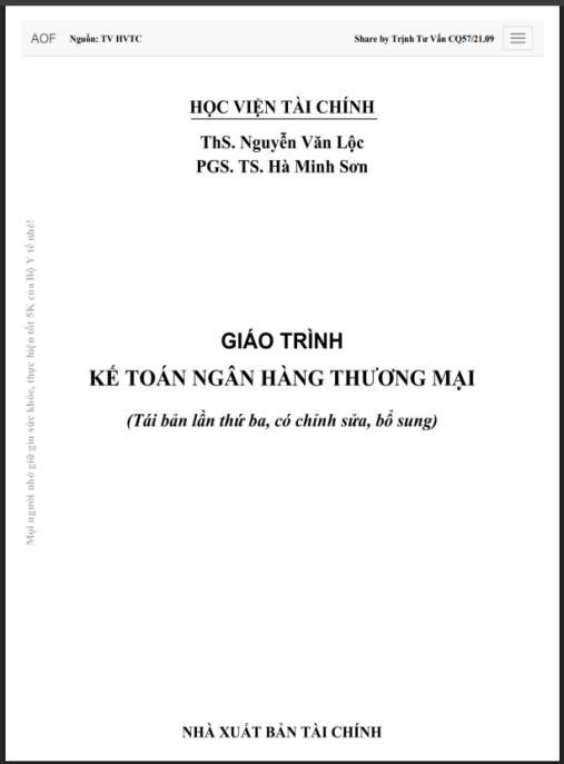Giáo trình Kế toán ngân hàng thương mại – Phần 1