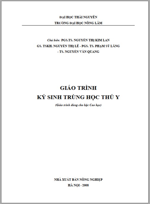 Giáo trình ký sinh trùng học thú y