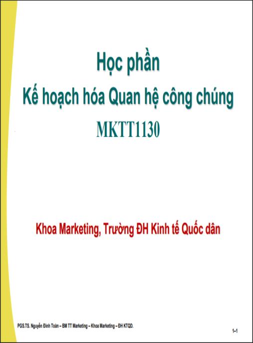 Bài giảng Kế hoạch hóa Quan hệ công chúng