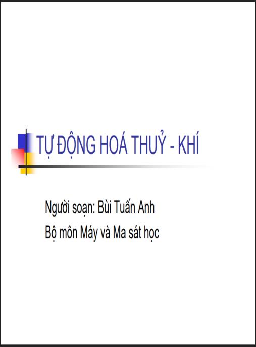 Bài giảng Tự động hoá thuỷ – khí