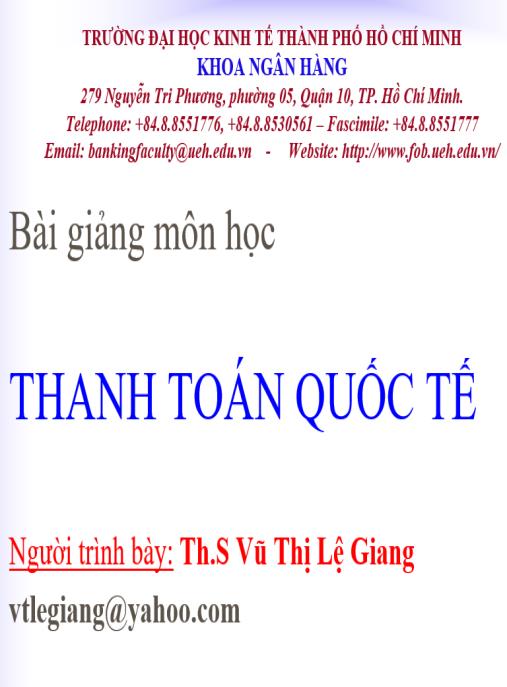 Bài giảng môn học Thanh toán quốc tế