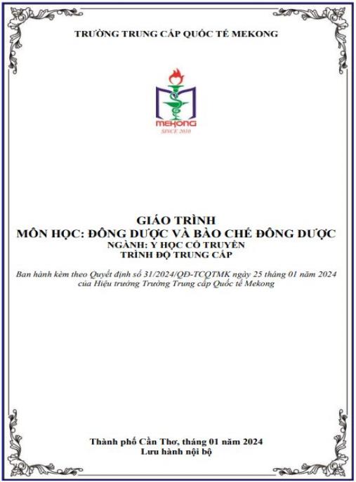 Giáo trình Đông dược và bào chế đông dược Ngành Y học cổ truyền
