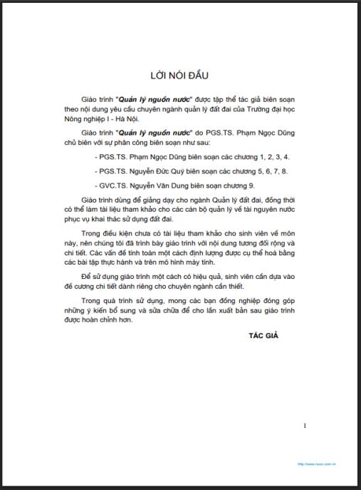 Giáo trình Quản lý nguồn nước