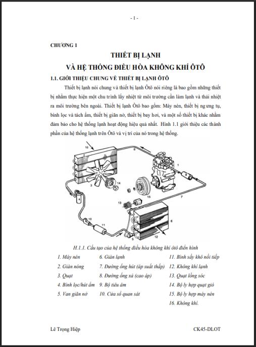 Giáo trình Thiết bị lạnh và hệ thống điều hòa không khí ô tô