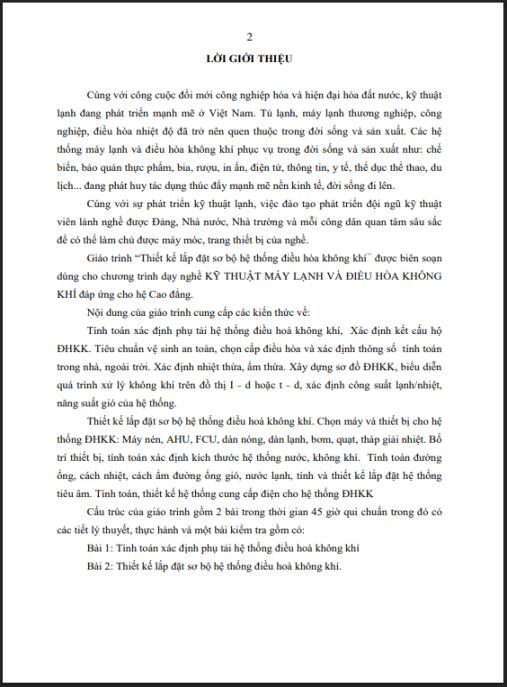 Giáo trình Thiết kế lắp đặt sơ bộ hệ thống điều hòa không khí