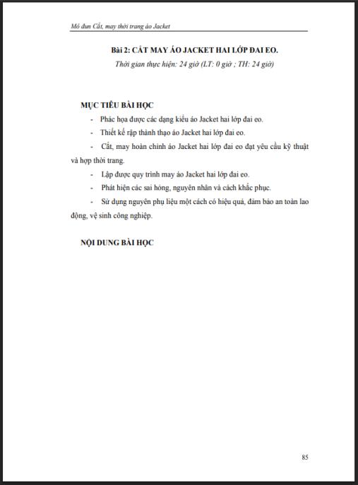 Mô đun Cắt, may thời trang áo Jacket – Bài 2: Cắt may áo jacket hai lớp đai eo